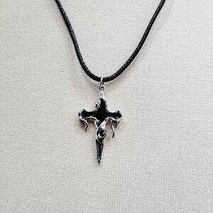 Brand New Funky Black & Silver Cross Black Necklace